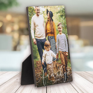 Custom Family Photo Modern Heart Script Plaque