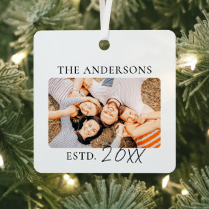 Custom Family Photo Modern Minimalist "ESTD" Year Metal Tree Decoration