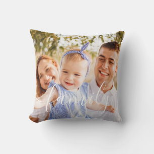 Custom Family Photo Monogram Preppy Stripe Cushion