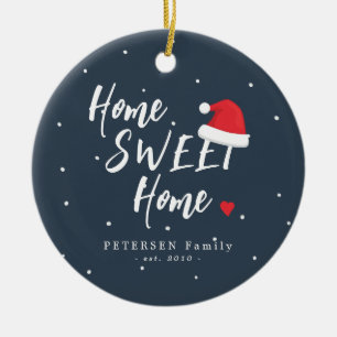 Custom family photo name home sweet home Christmas Ceramic Tree Decoration