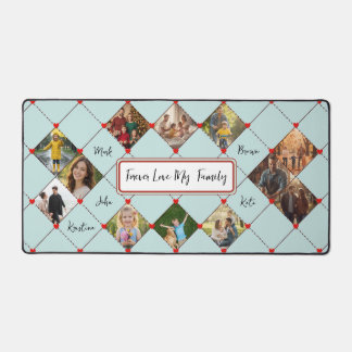 Custom Family Photo Name Red Heart Collage Desk Mat