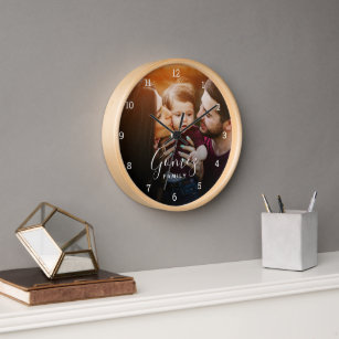 Custom Family Photo Overlay Monogrammed Clock