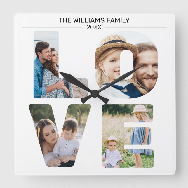 Custom Family Photo Personalised Love Collage Square Wall Clock (Front)