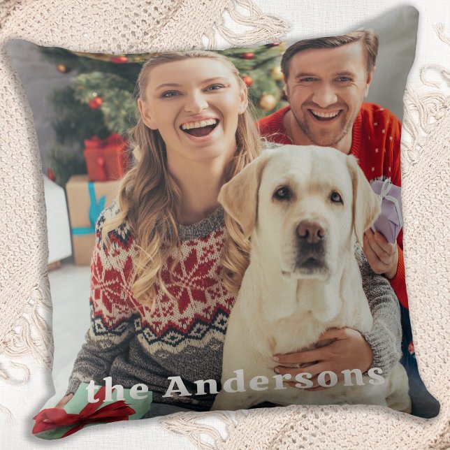 Custom Family Photo Personalised Simple Christmas  Cushion (Creator Uploaded)