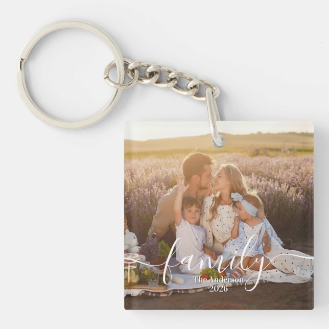 Custom Family Photo - Personalized Last Name  Key Ring (Front)