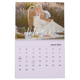 Custom Family Photo Personalized Soft Lavender Calendar