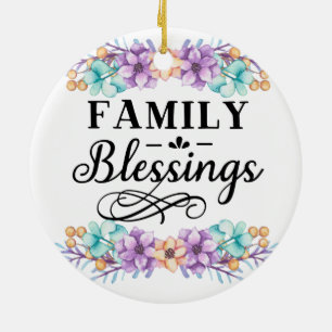 Custom Family Photo - Pink Floral Family Blessings Ceramic Tree Decoration