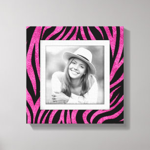 Custom Family Photo Pink Zebra Wrapped  Canvas Print