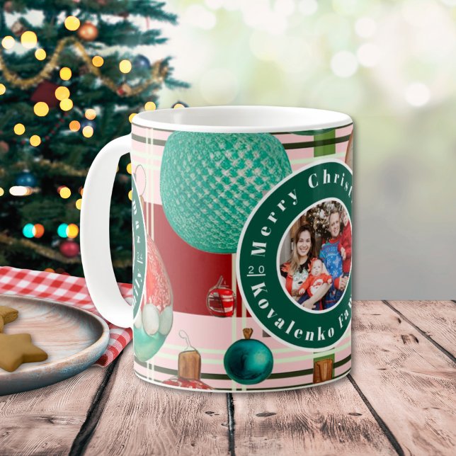 Custom Family Photo Red Green Plaid Holiday Coffee Mug (Creator Uploaded)