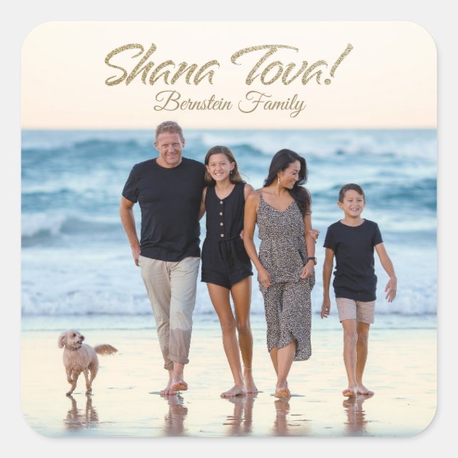 Custom Family Photo Shana Tova Rosh Hashanah Square Sticker (Front)