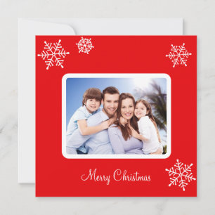 Custom Family Photo & Snowflakes on Red Christmas