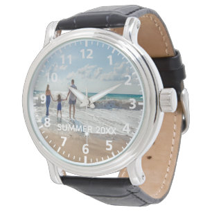 Custom family photo summer vacation text white watch