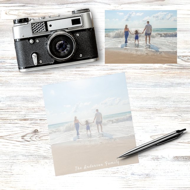 Custom family photo summer vacation white text notepad (Creator Uploaded)