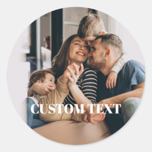 Custom family photo text classic round sticker