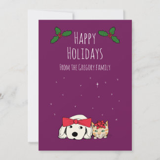Custom Family Photo Whimsical Cat Dog Holiday Card