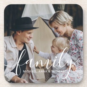 Custom family photo with custom name coaster