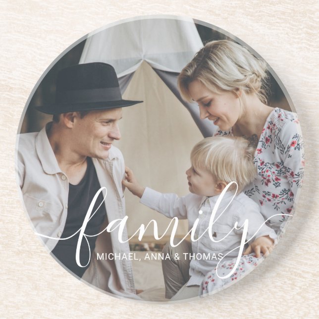 Custom family photo with custom name coaster (Front)