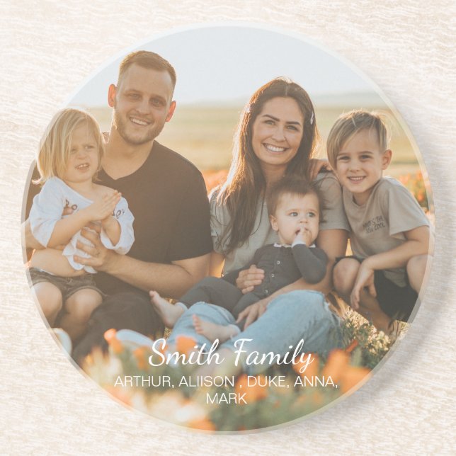 Custom family photo with custom names  coaster (Front)