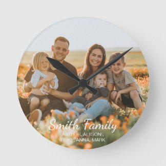 Custom family photo with custom names gifts round clock