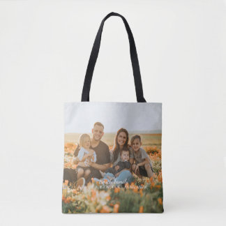 Custom family photo with custom names tote bag