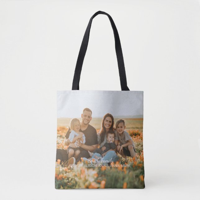 Custom family photo with custom names    tote bag (Front)