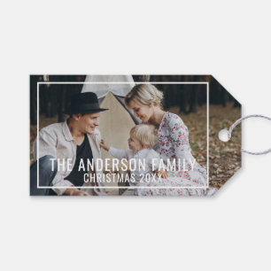 Custom family photo with family name gift tags