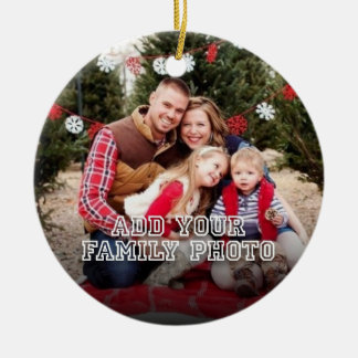Custom Family photo with quote Christmas Ceramic Tree Decoration