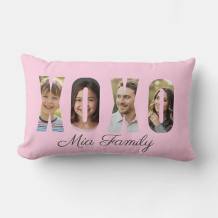 Custom Family Photo XOXO Pink Valentine’s Day Lumbar Cushion