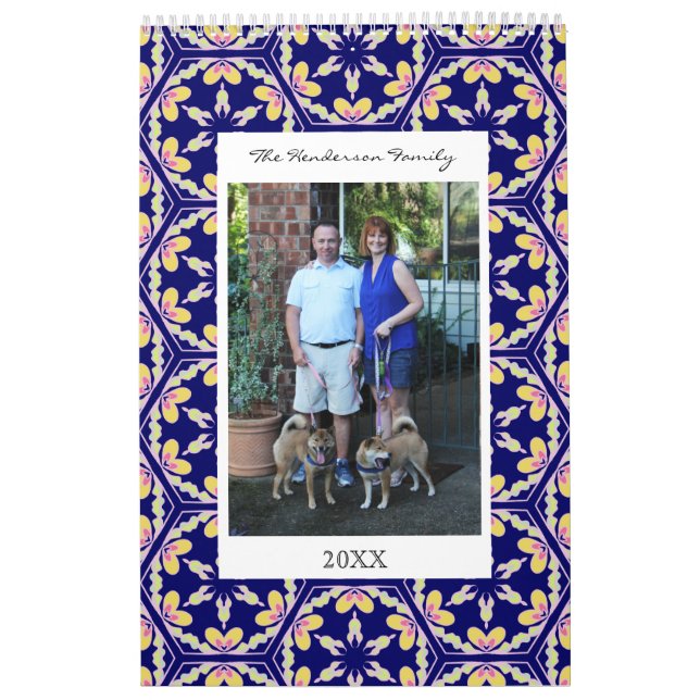 Custom Family Photos | Blue Spanish Tile Pattern Calendar (Cover)