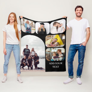 Custom Family Photos Collage & Personalised Text Fleece Blanket
