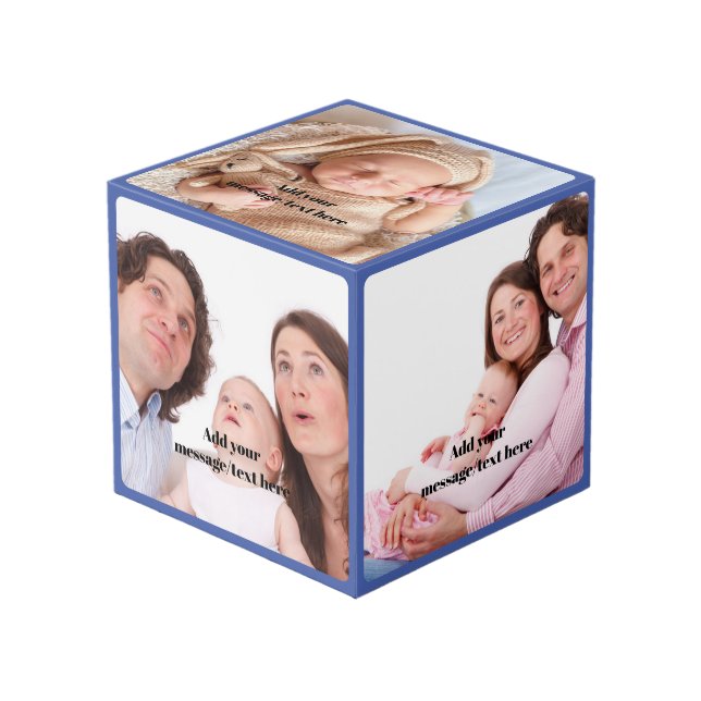 Custom Family Photos | Fathers Day Blue Photo Cube (Front Angled)