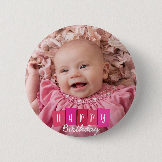 Custom Family Portrait Birthday Gift Photo Button (Front)
