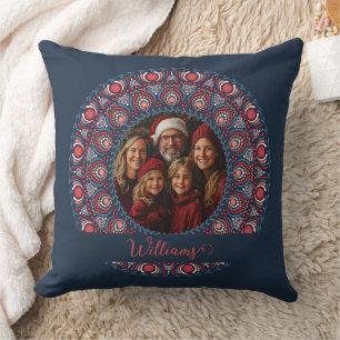Custom Family Portrait Russet Christmas Mandala Cushion