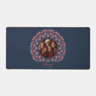 Custom Family Portrait Russet Christmas Mandala Desk Mat