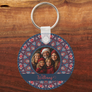 Custom Family Portrait Russet Christmas Mandala Key Ring