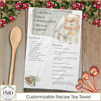 Custom Family Recipe Keepsake Rustic Baking Tea Towel