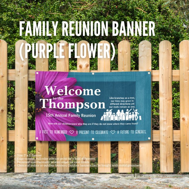 Custom Family Reunion Banner: Floral Vibe Banner ( Birthday Depot
Family Reunion Banner (Purple Flower))