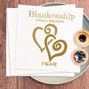 Custom Family Reunion Black Gold Linked Hearts  Na Napkin
