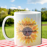 Custom Family Reunion Coffee Mug<br><div class="desc">This Family Reunion mug is decorated with a yellow sunflower on a colourful watercolor background. Makes a great family reunion keepsake. Easily customisable. Use the Customise Further option to change the text size, style, or colour. Because we create our own artwork you won't find this exact image from other designers....</div>
