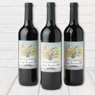 Custom Family Reunion Family Tree Watercolor Wine Label