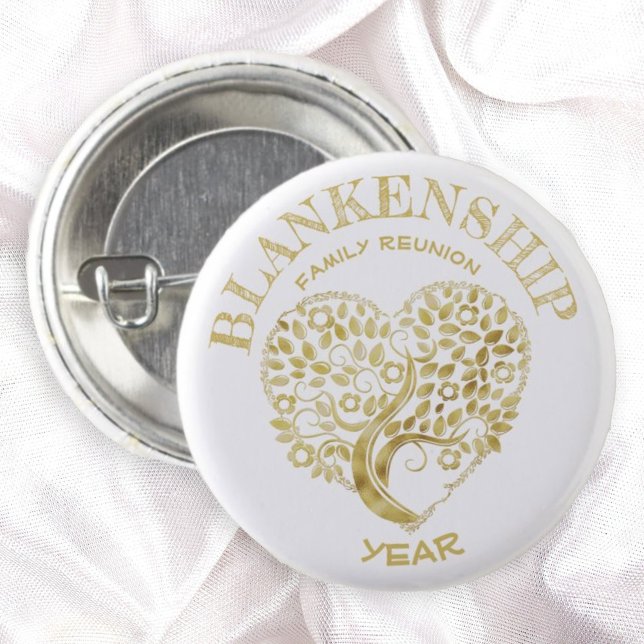 Custom Family Reunion Gold Heart Shaped Tree 3 Cm Round Badge (Creator Uploaded)