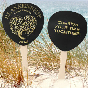 Custom Family Reunion Gold Heart Shaped Tree Hand Fan