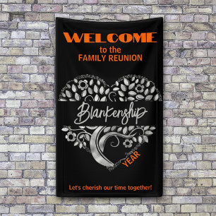 Custom Family Reunion Heart Art Tree Black Orange Banner