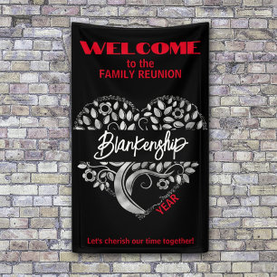 Custom Family Reunion Heart Art Tree Black White Banner