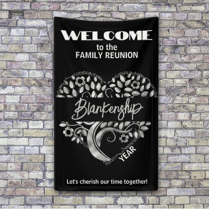Custom Family Reunion Heart Art Tree Black White Banner