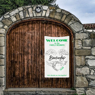 Custom Family Reunion Heart Art Tree White Green Banner