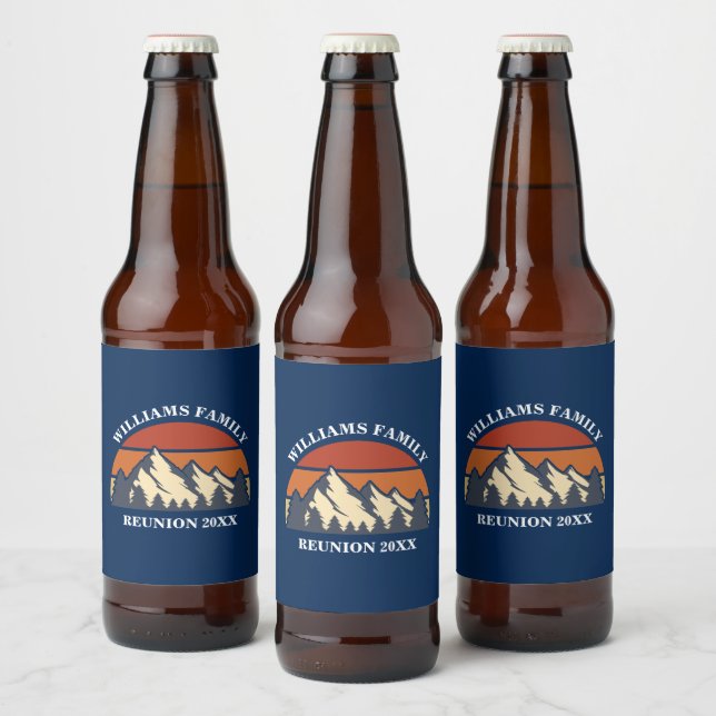 Custom Family Reunion Party Blue Mountain Sunset Beer Bottle Label (Bottles)