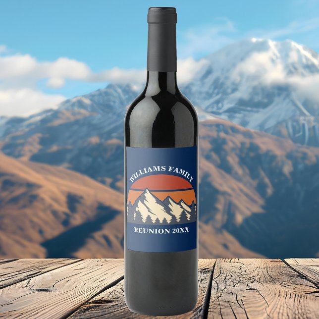 Custom Family Reunion Party Blue Mountain Sunset Wine Label (Creator Uploaded)