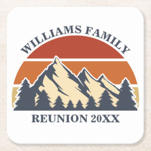 Custom Family Reunion Road Sunset Mountain Party Square Paper Coaster