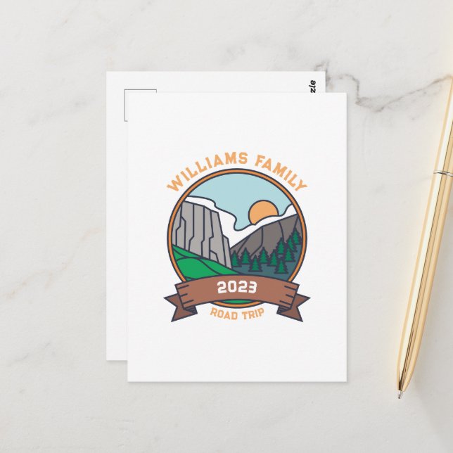 Custom Family Reunion Road Trip Mountain Postcard (Front/Back In Situ)